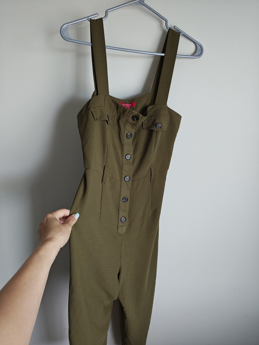 GUESS Olive Utility Button-Front Jumpsuit - Picture 3 of 12